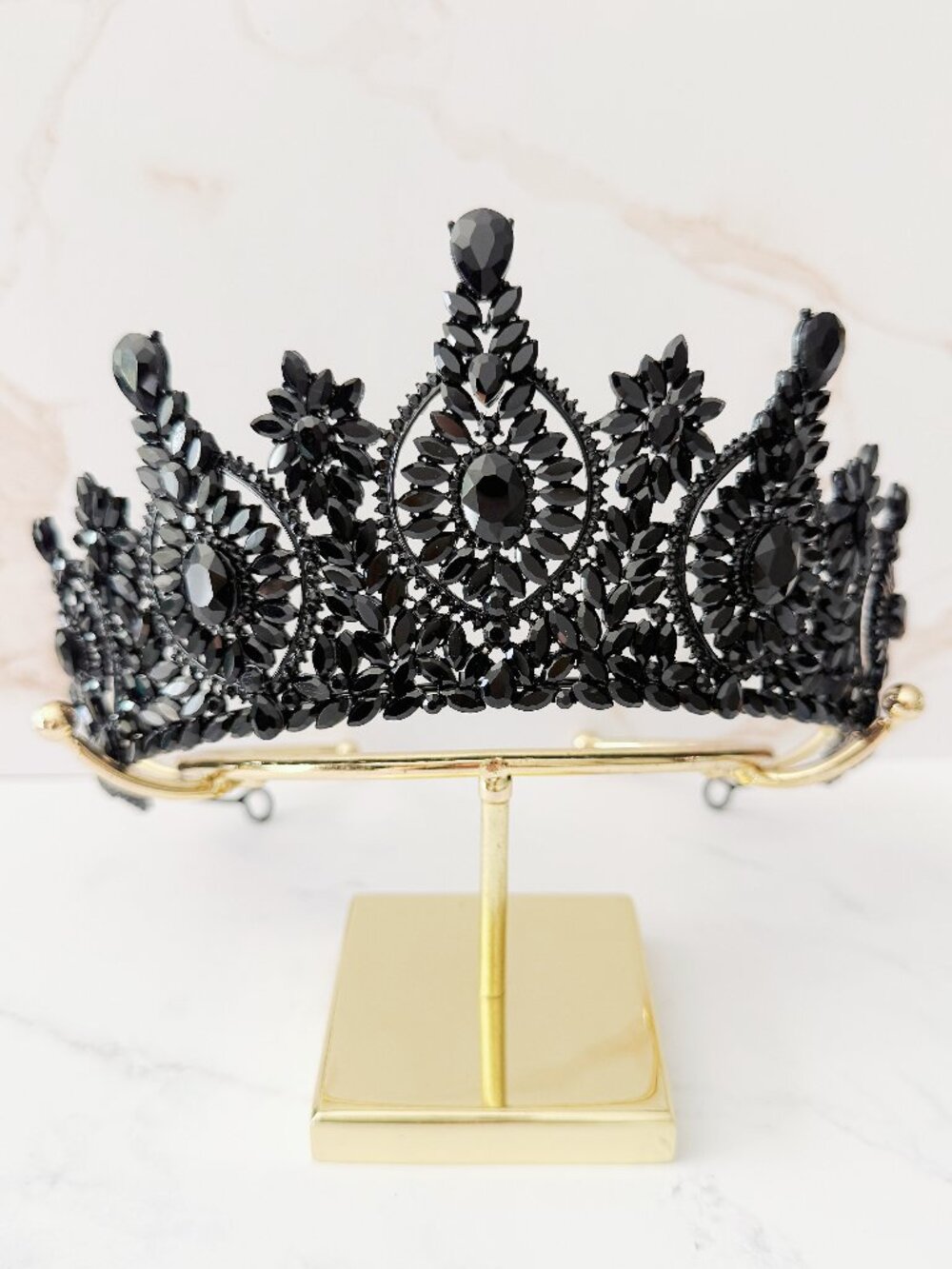 Black Gothic Crown Dark Queen Tiara Crystal Halloween Cosplay Masquerade Wedding